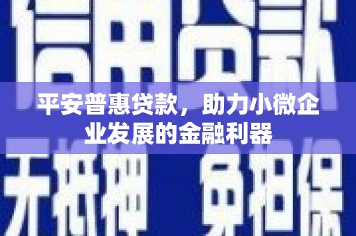 南海平安普惠贷款，助力小微企业发展的金融利器